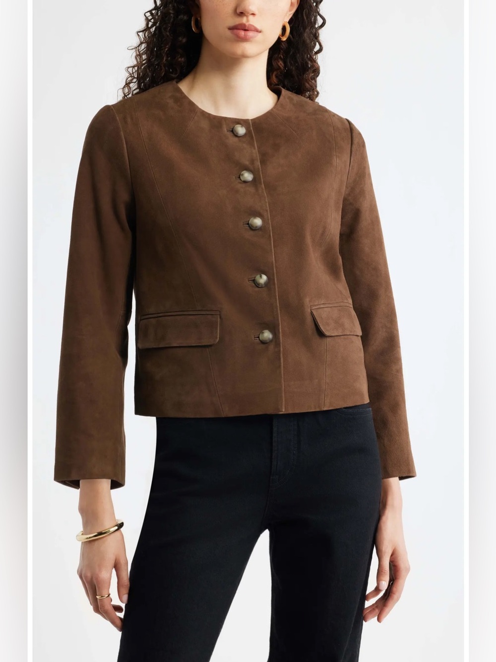 NWT Nordstrom Crop Suede Jacket In Color Brown Drum